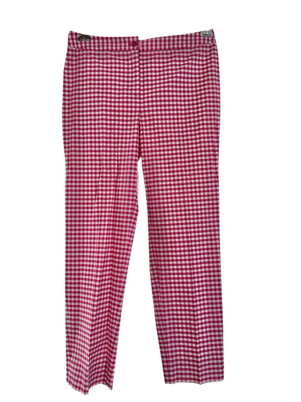 J. McLaughlin Pink and White Gingham Stretch Cotton Pants 10